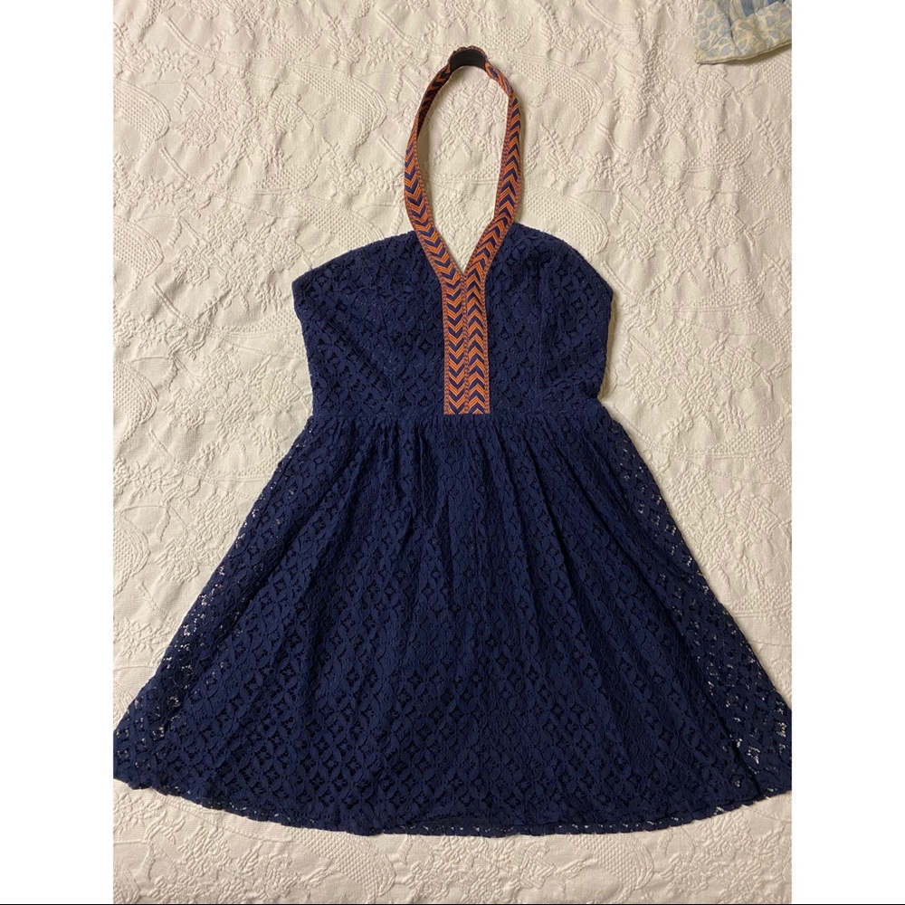 Halter top navy lace dress
